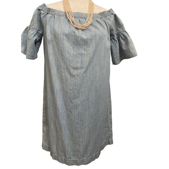 Madewell Denim Azalea Off the Shoulder Midi Dress Size Small - Picture 3 of 13